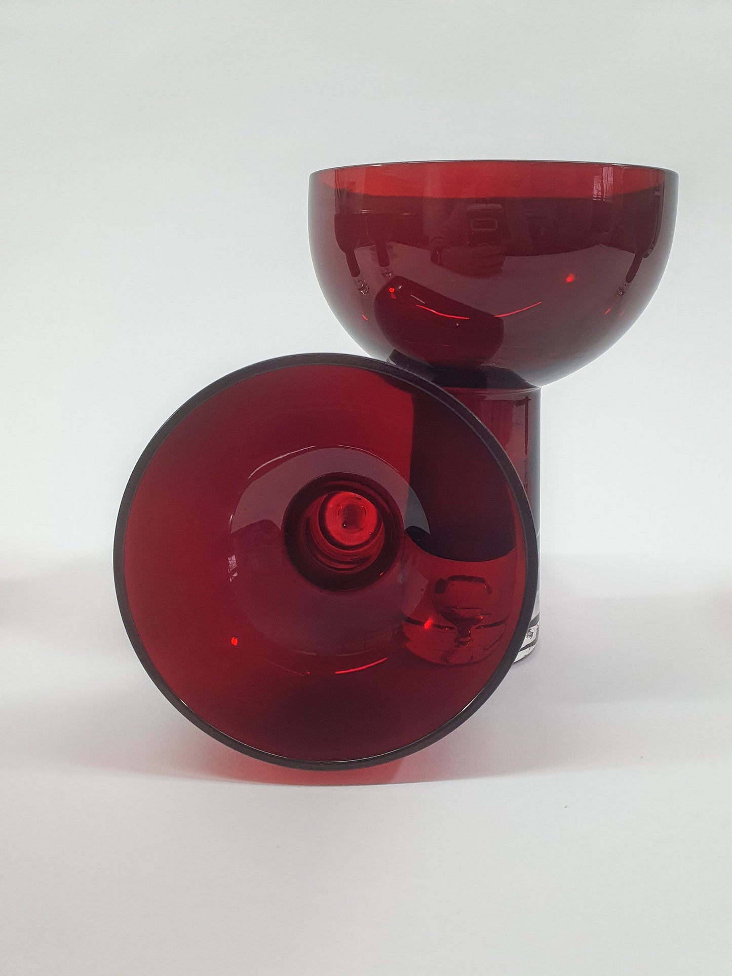 Vintage Krosno Red Art Glass Stemmed Candle Holder with Bubble Base, c1980s