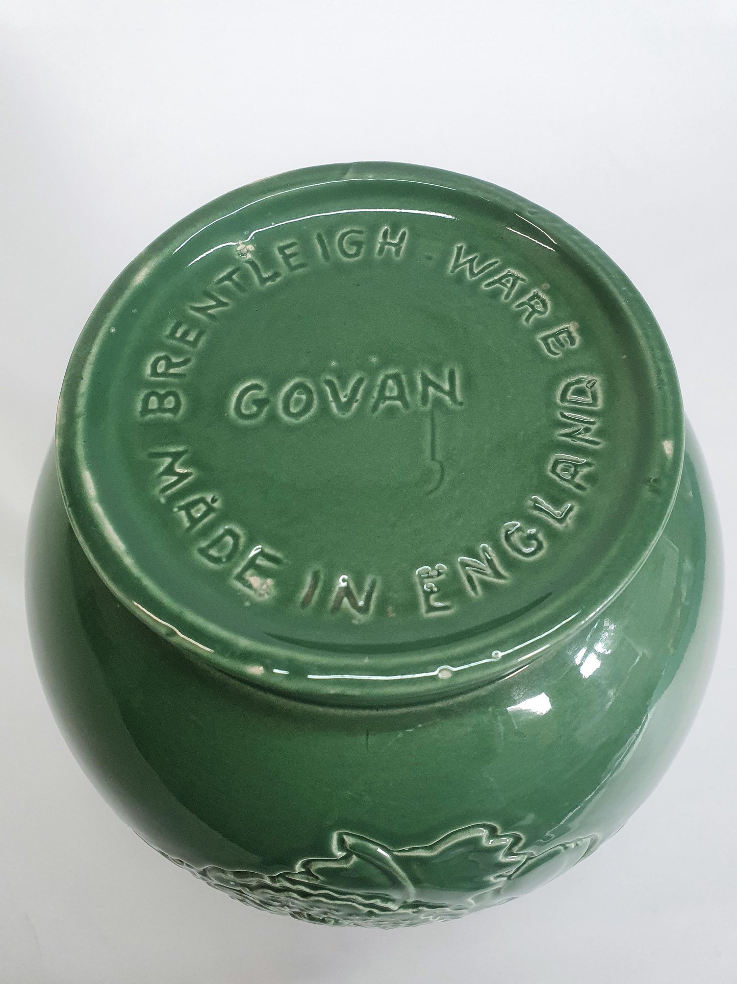 Art Deco Jade Green Water Jug: Brentleigh Ware Embossed Pansy Vase