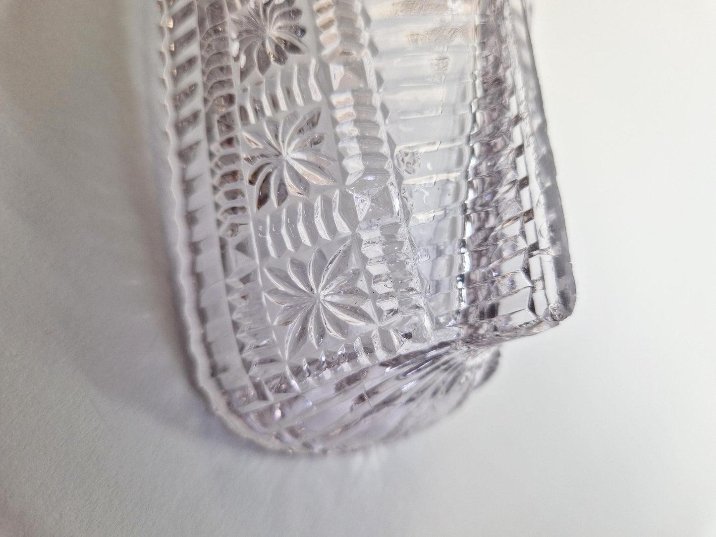 Sowerby Glass Daisy Block Row Boat, Hint of Pink Glass with Flower Blocks. c1886
