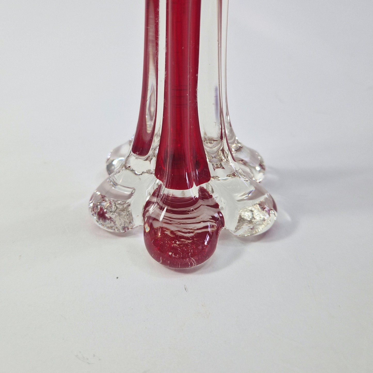 Vintage Solifleur Glass Vase. Straight Ribbed Glass with Elephant Foot. Mid Century Modern.