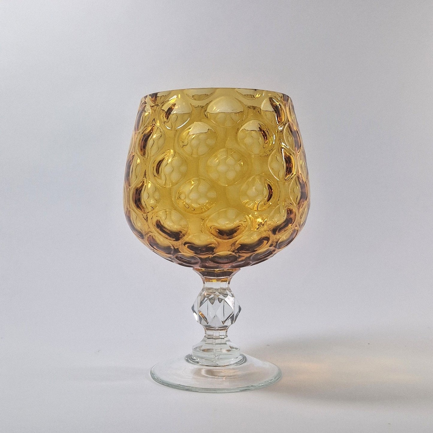 Vintage Amber Optic Glass Brandy Snifter: Cut Glass Stem, c1970s