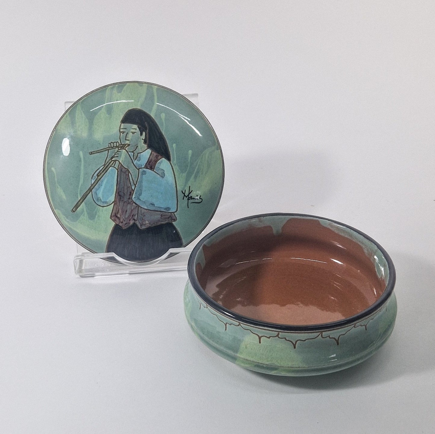 Vintage Italian Ceramic Jewellery Box with Lid, Hand-Painted. Pottery Signed. c 1985-90