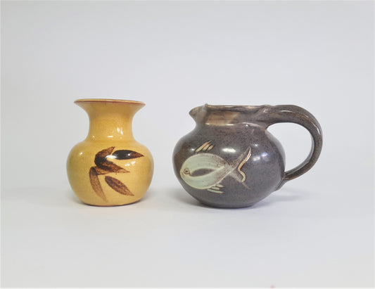 Vintage Fishley Holland Creamer & Cannie Ridge Vase Set