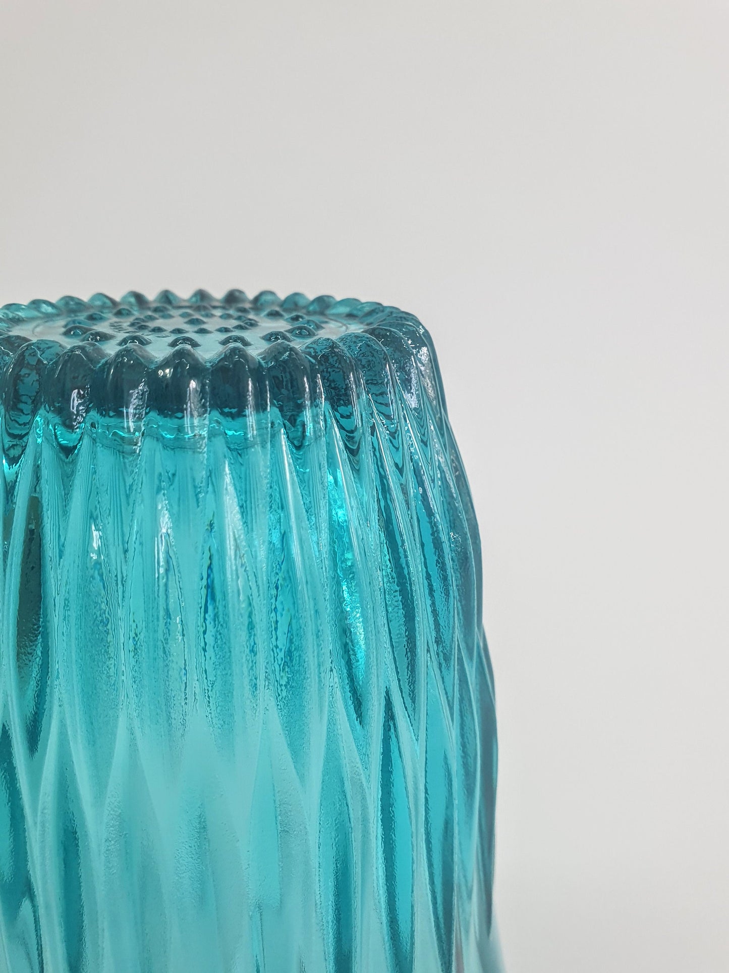 Vintage Turquoise Scalloped Topped Glass Vase.  c1970