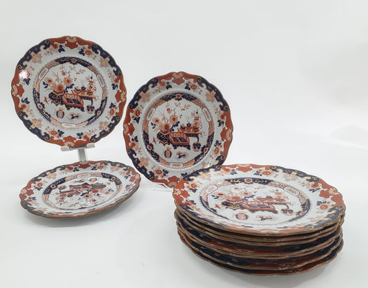 Ashworth Ironstone 'Chusan' Plate Set: Victorian Imari Clarendon Style