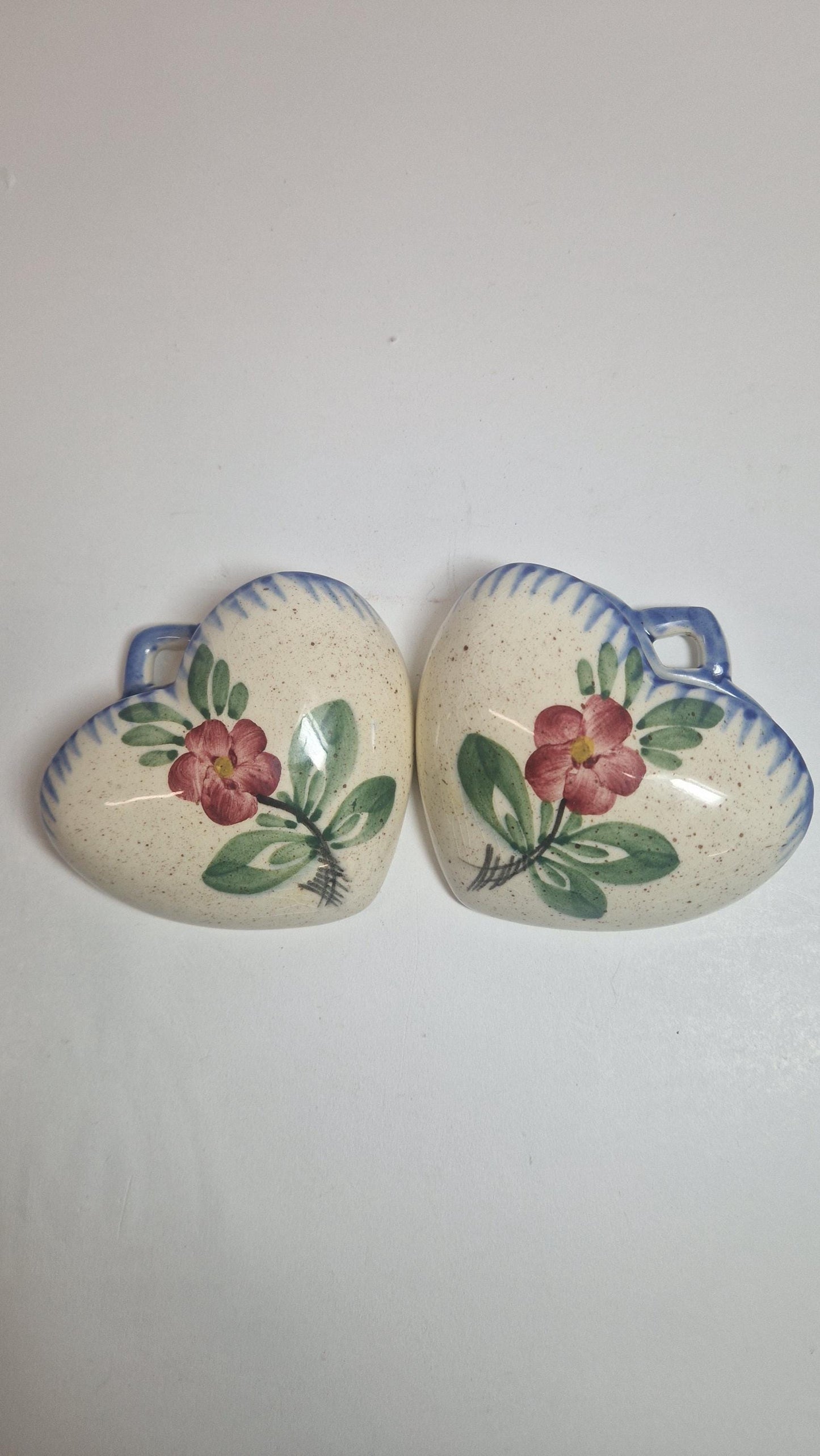 Vintage Majolika Heart Wall Planters: Hand-Painted Floral Porcelain, Schramberg SMF
