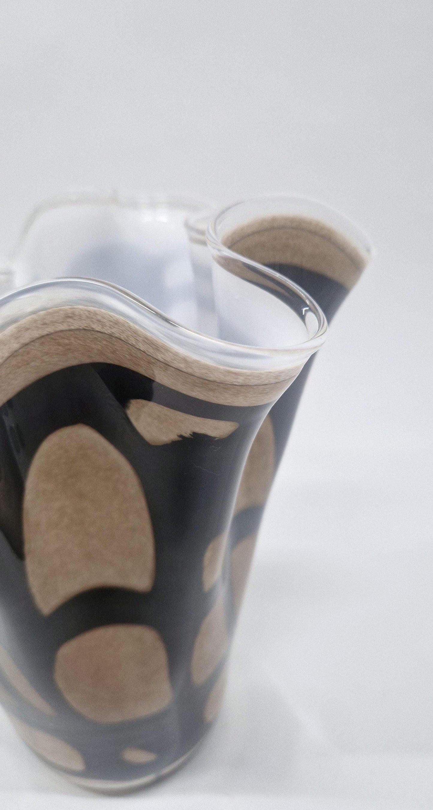 Contemporary Krosno Glass, Brown and Beige Handerchief Vase.  c1980