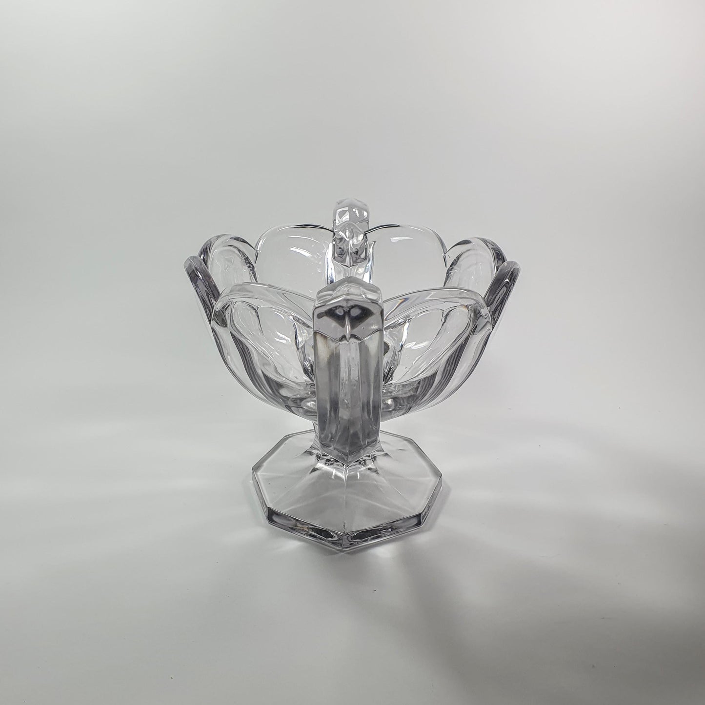 Heavy Clear Glass with a Hint of Purple, Trophy Bowl. Scalloped Rim and Footed. c1980s
