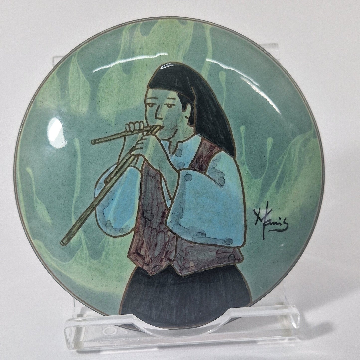 Vintage Italian Ceramic Jewellery Box with Lid, Hand-Painted. Pottery Signed. c 1985-90