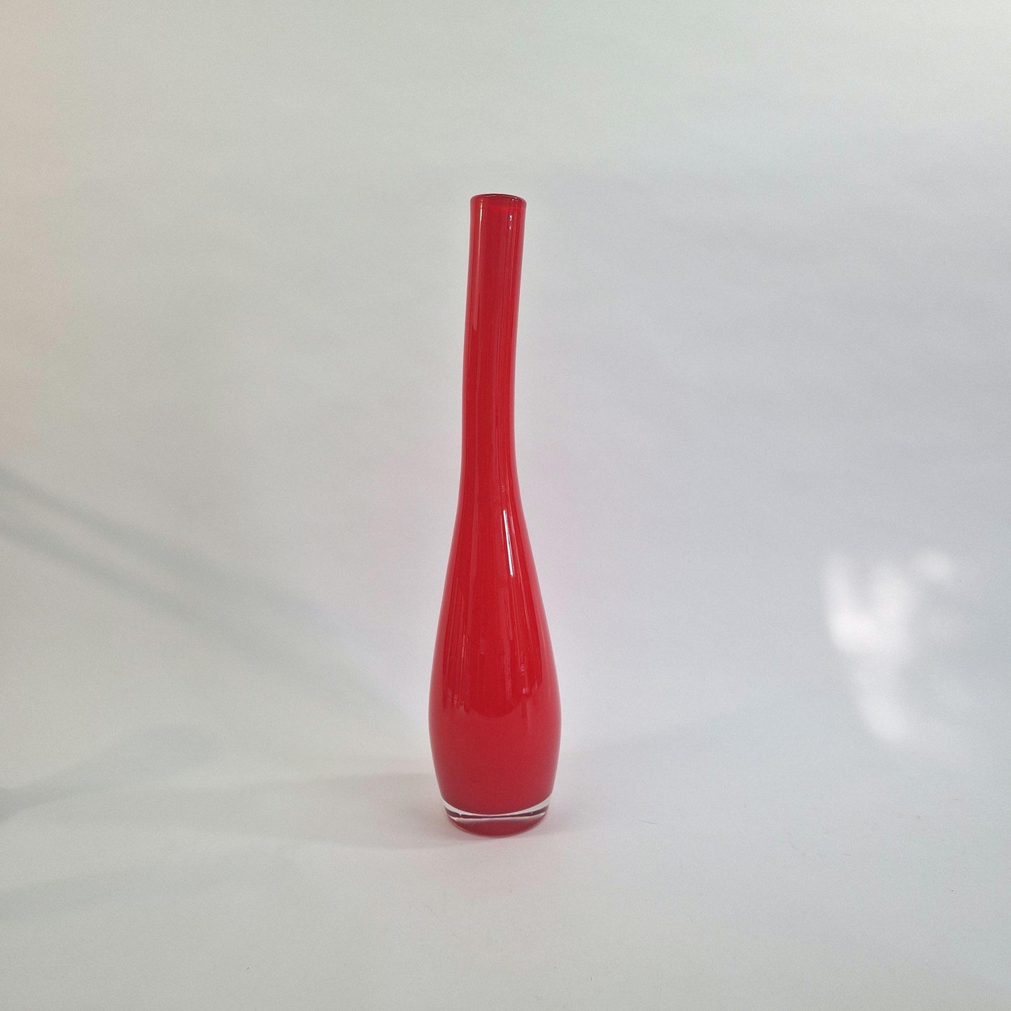 Tall Red Opaque Glass Vase: Mid-Century Murano Art Glass
