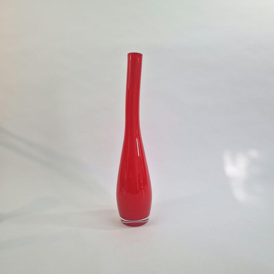 Tall Red Opaque Glass Vase: Mid-Century Murano Art Glass