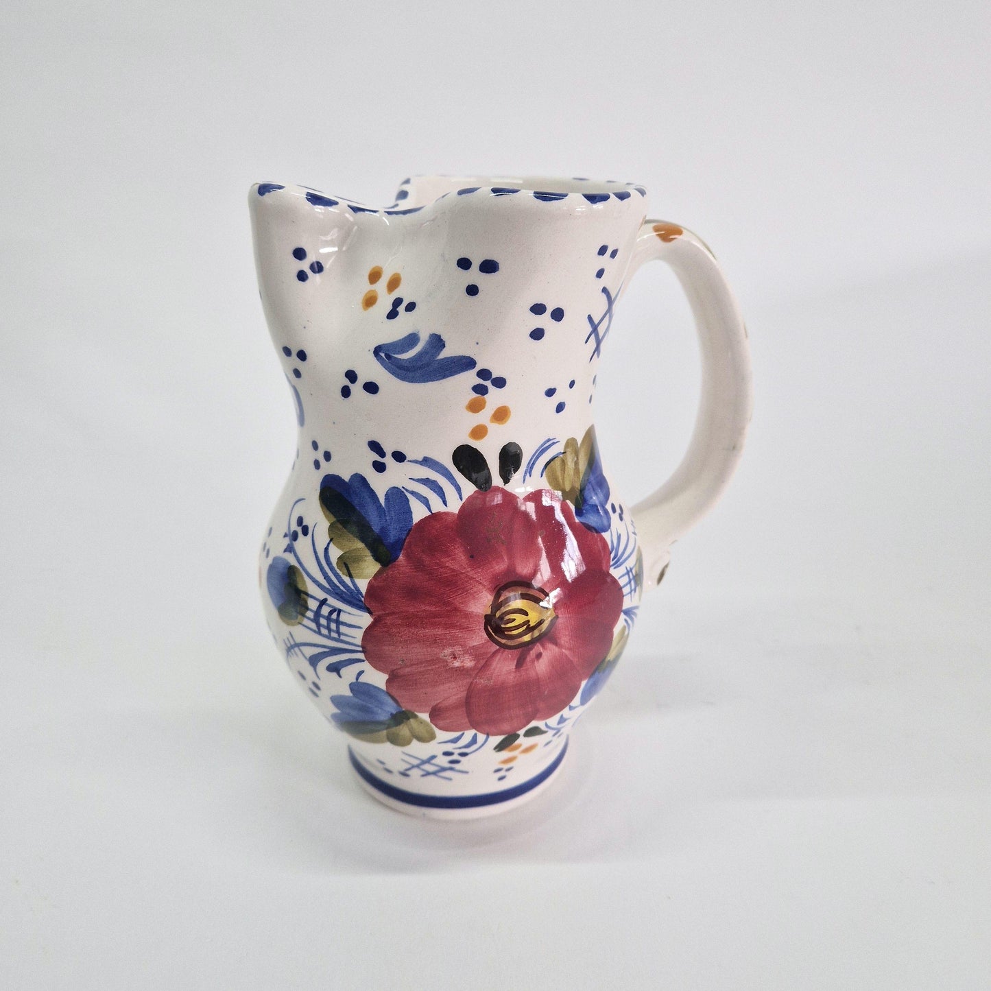 Vintage Benjamin Catalan Milk Jug with Pinched Spout, Hand-painted Flowers and Patterns. c1970s