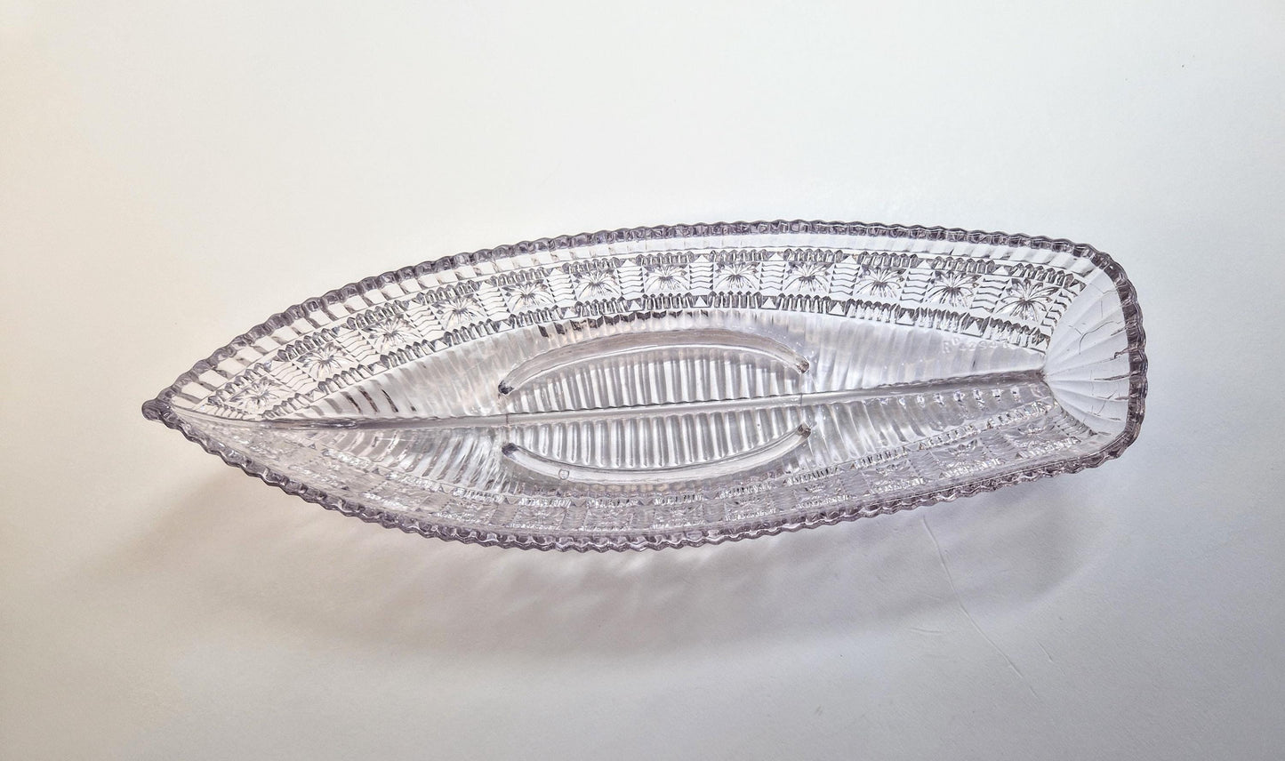 Sowerby Glass Daisy Block Row Boat, Hint of Pink Glass with Flower Blocks. c1886