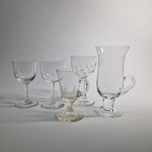 5 Sets of 2 each Assorted Drinking Glasses,  20th Century.