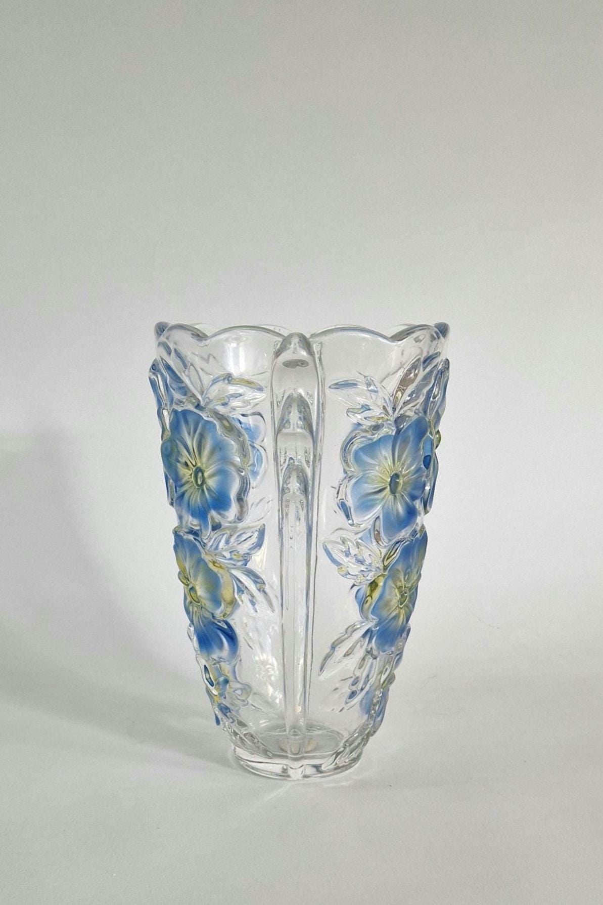 Vintage Walther Glas Blue and Yellow Daisy Vase. c1970s