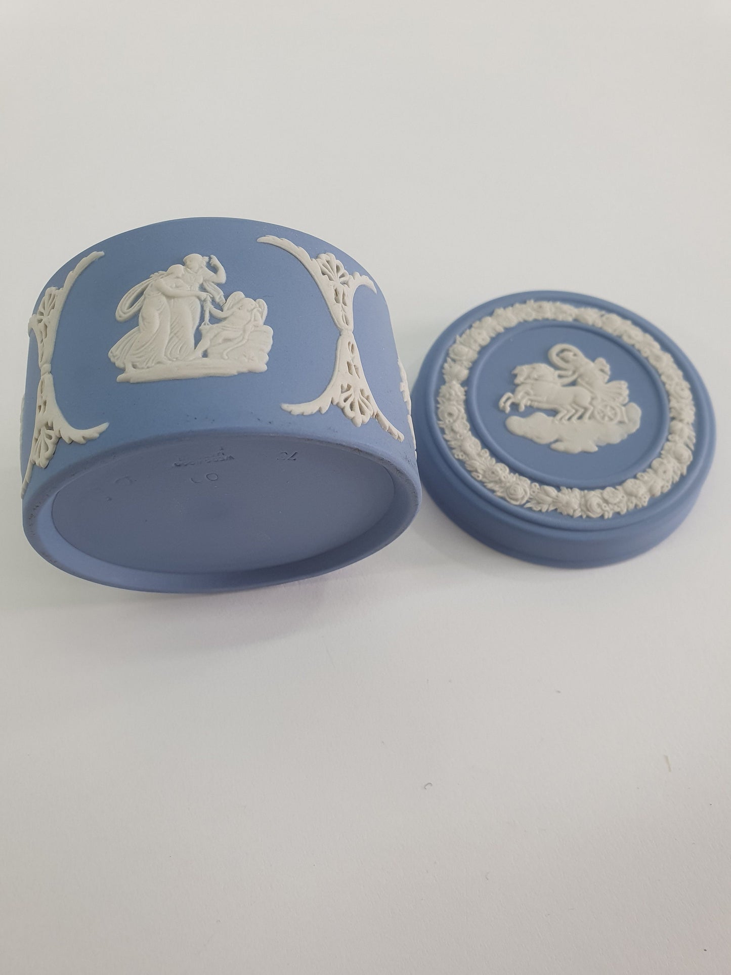 Vintage Wedgwood Blue, Jasperware Trinket Box, Aurora and Chariot.  c1973