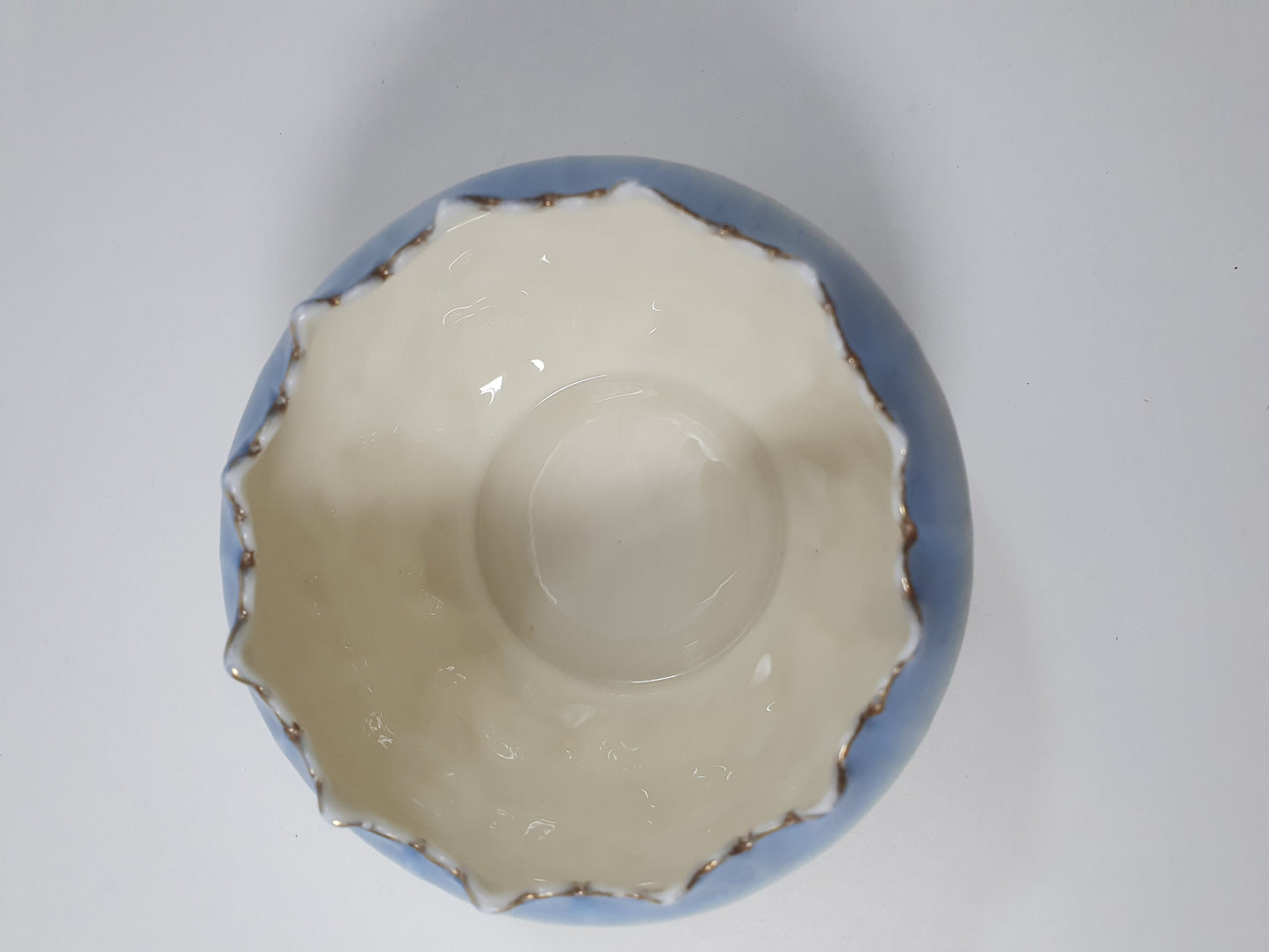 Edwardian Locke & Co Trinket Bowl: Ivory, Blush, and Blue with Gold Scalloped Edge