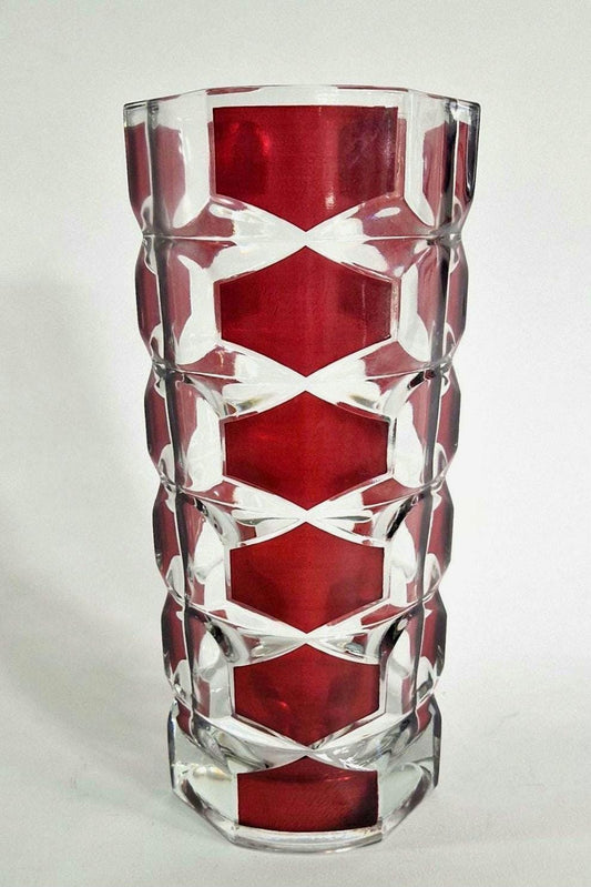 Large Mid Century Red and Clear  Art Glass Vase. JG Durand, France. c1960s