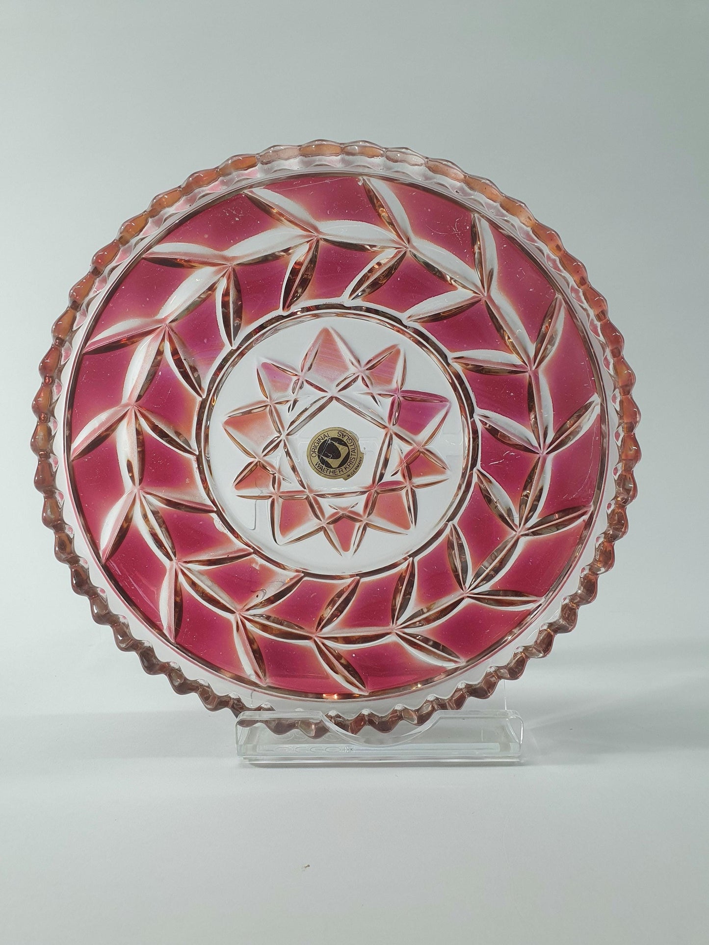 Mid Century Walther Kristallglas Dish with Chrome Serving handles. c 1960/70s
