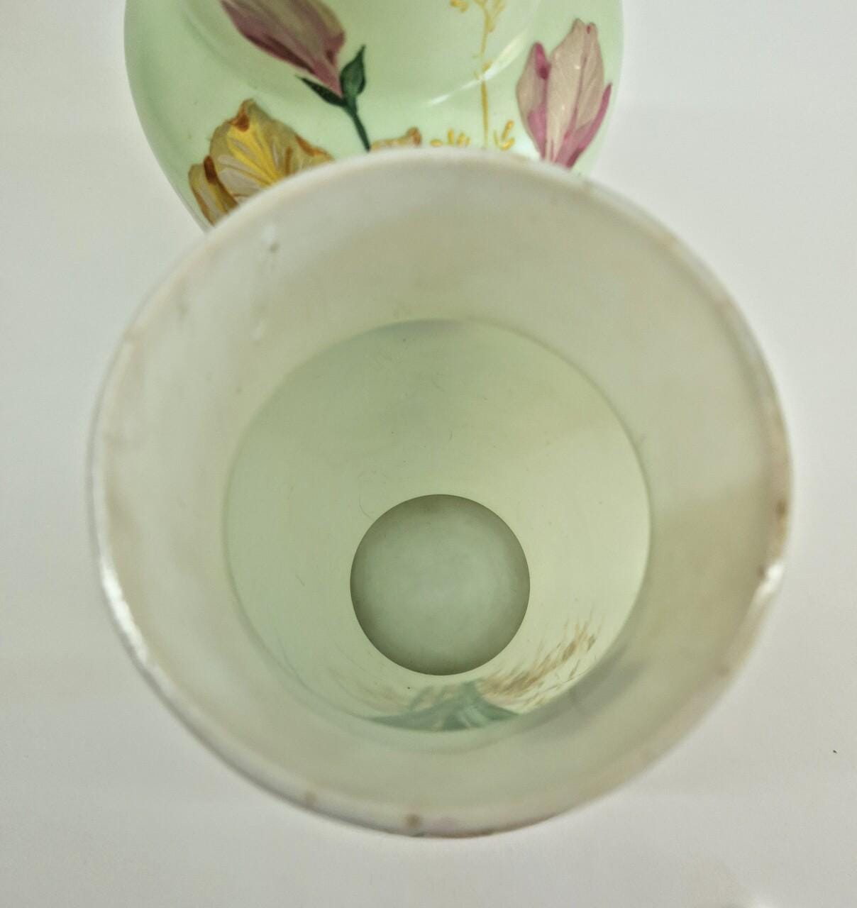 Victorian Opaline Glass Vases: Hand-Painted Floral Decor, 1800s
