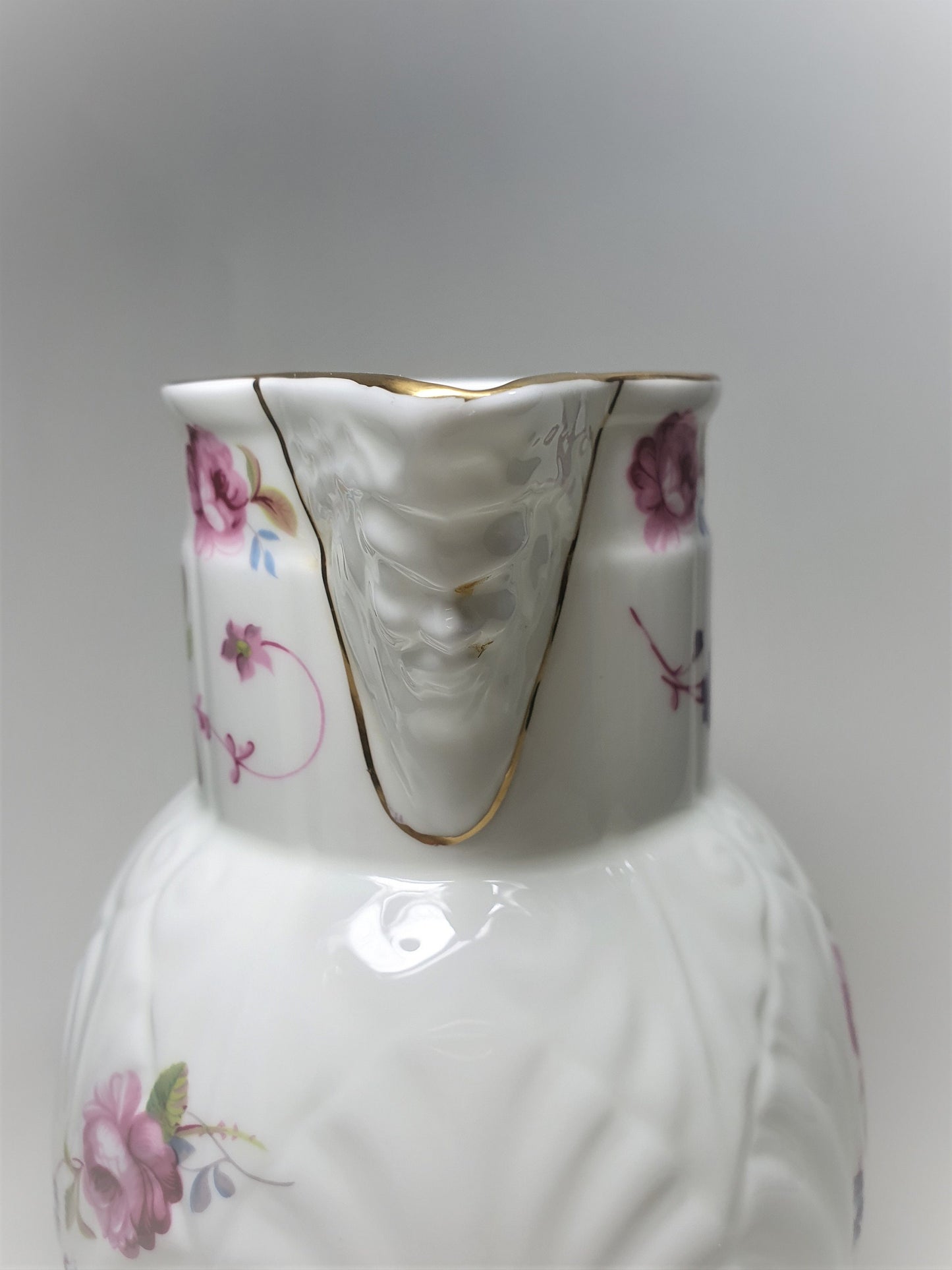 Vintage Coalport Bone China Jug: Mask Head Spout, Floral Design, Gold Rim (c1979)