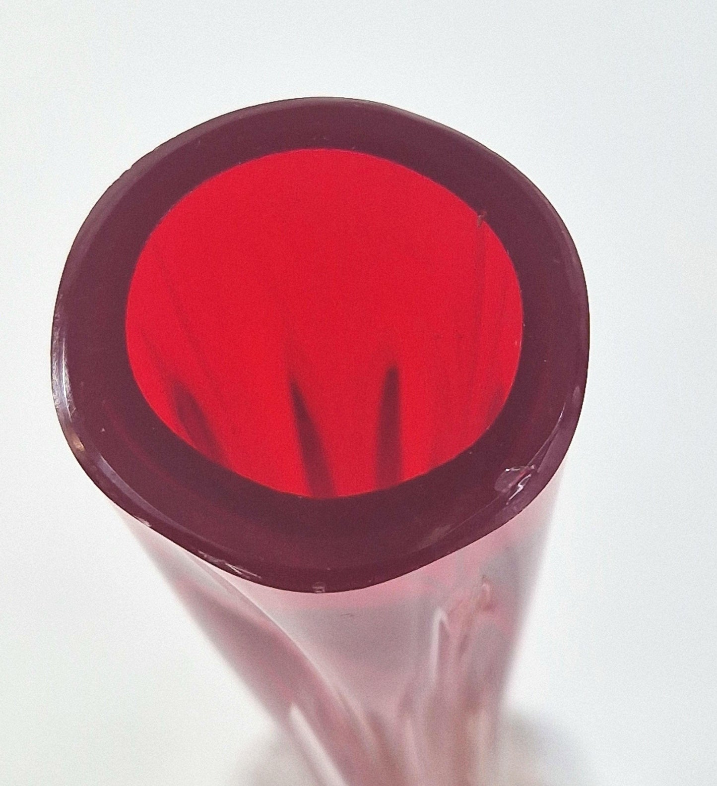 Vintage Solifleur Glass Vase. Straight Ribbed Glass with Elephant Foot. Mid Century Modern.