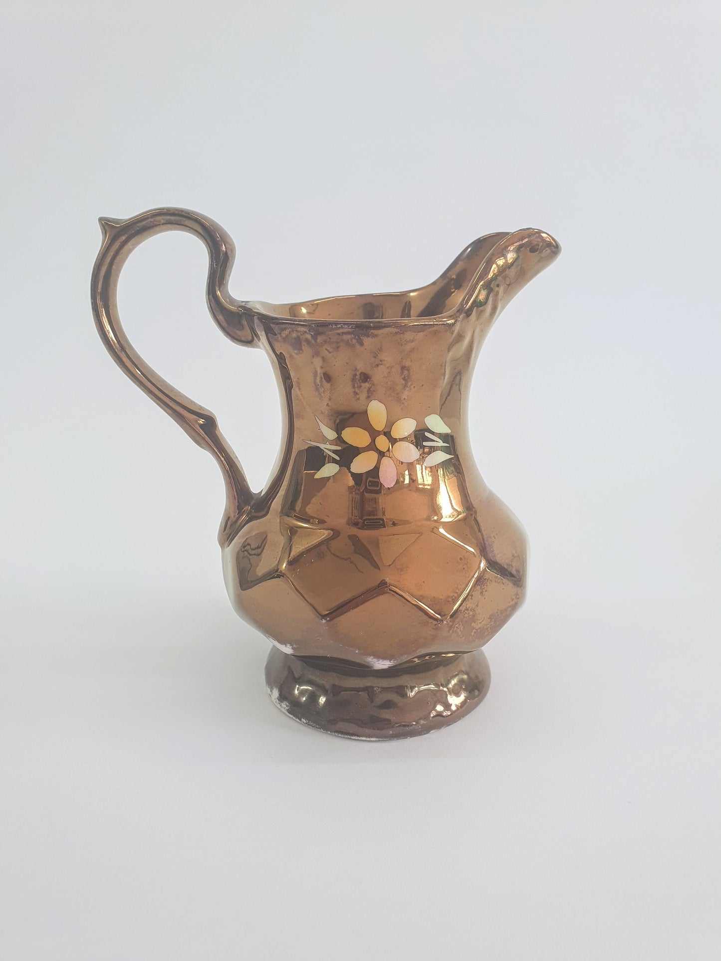 Vintage Wade Copper Lustre with Pink and Yellow Flowers Creamer, Jug, Pitcher. c1950s