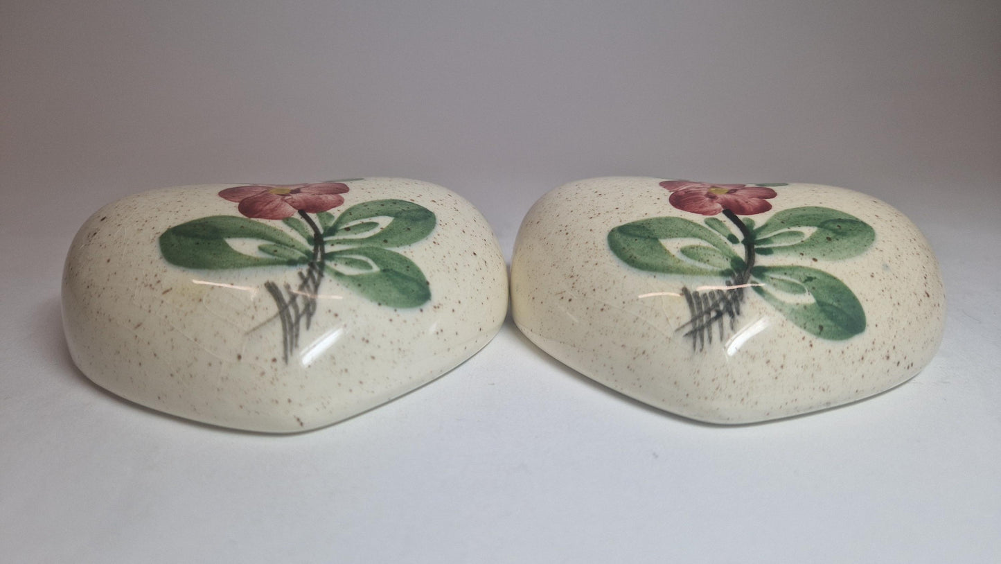 Vintage Majolika Heart Wall Planters: Hand-Painted Floral Porcelain, Schramberg SMF
