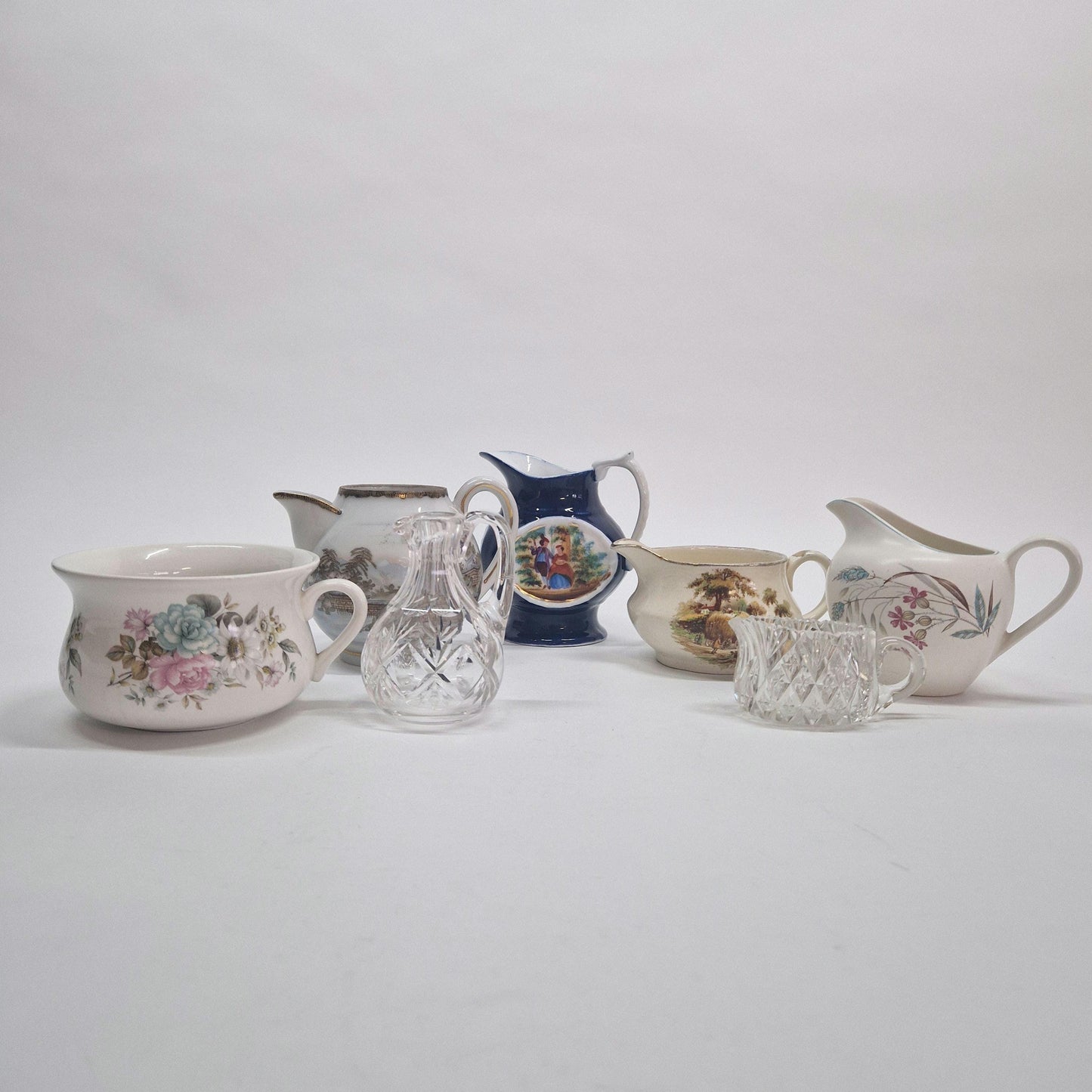 Motley Crew of 6 Creamers and 1 Portmeiron Soup Bowl. 1900-70s