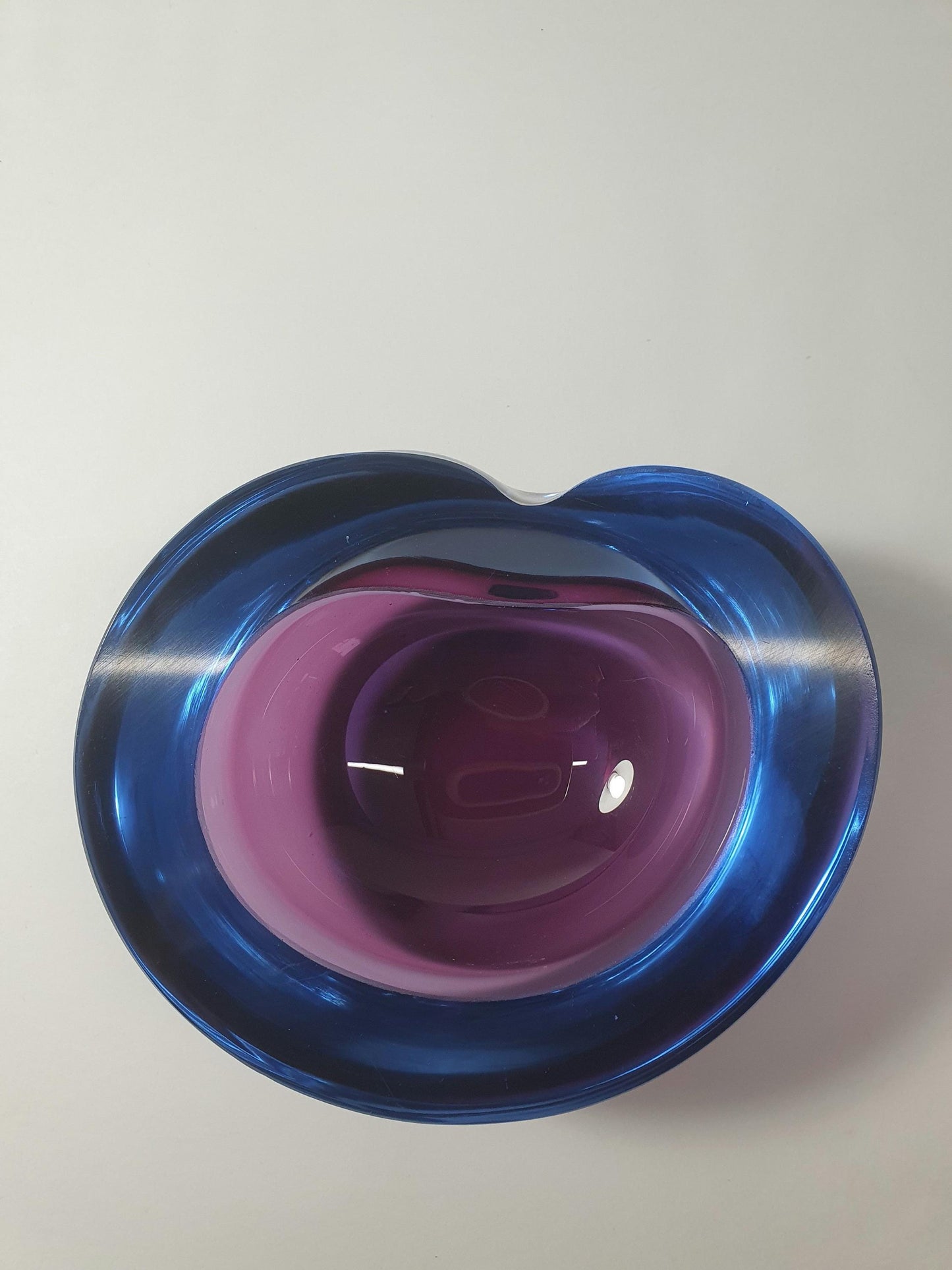 1960s Sommerso Glass Bowl: Vintage Kidney Shape, Pink & Blue Geode