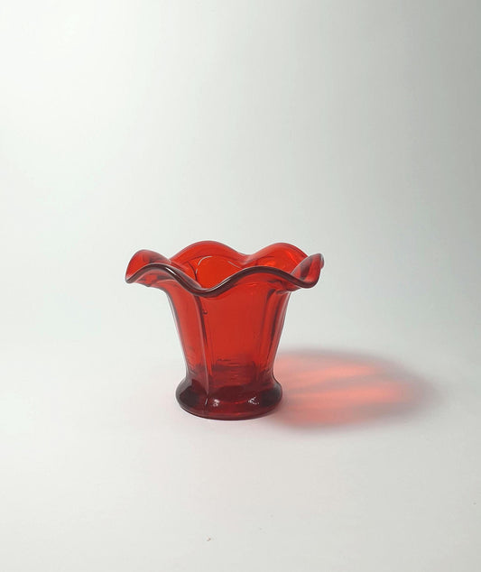 Mid Century Ruby Glass Posy Vase with Frill Rim.  c1960s