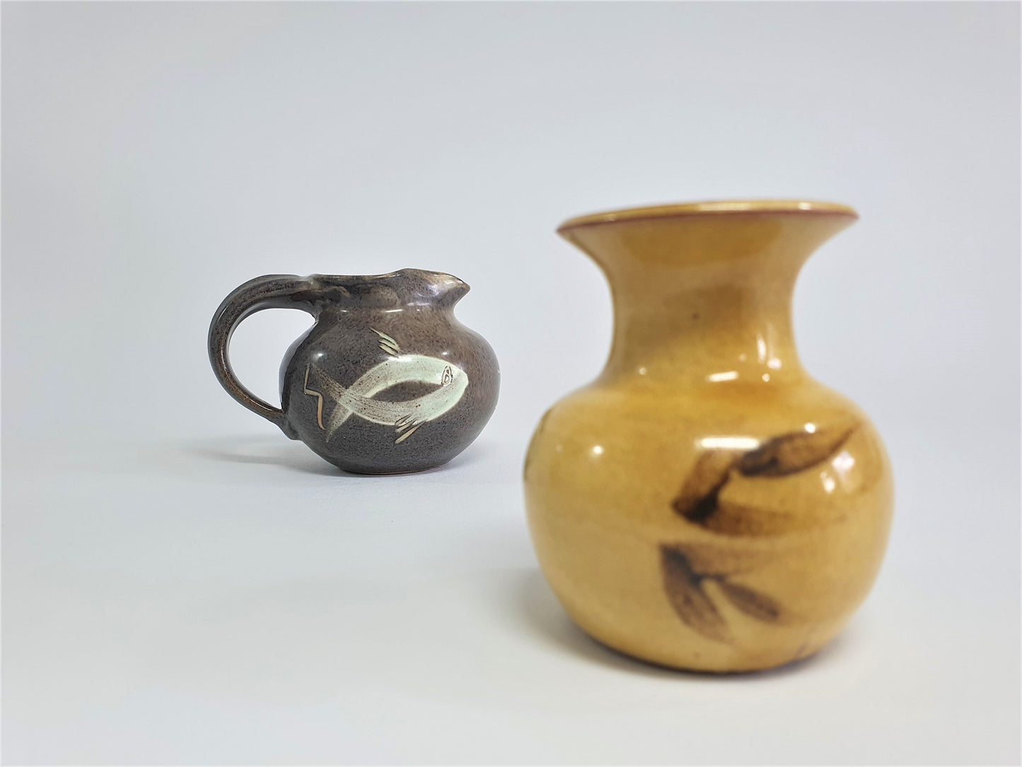 Vintage Fishley Holland Creamer & Cannie Ridge Vase Set