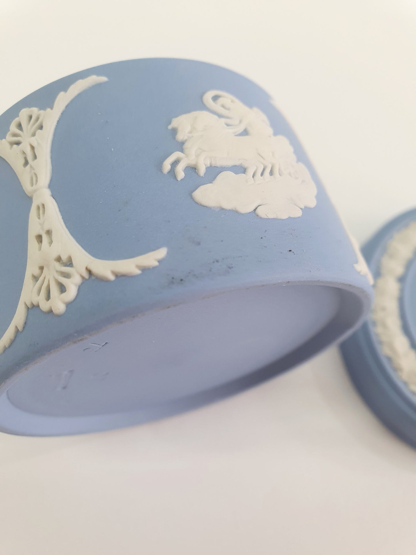Vintage Wedgwood Blue, Jasperware Trinket Box, Aurora and Chariot.  c1973