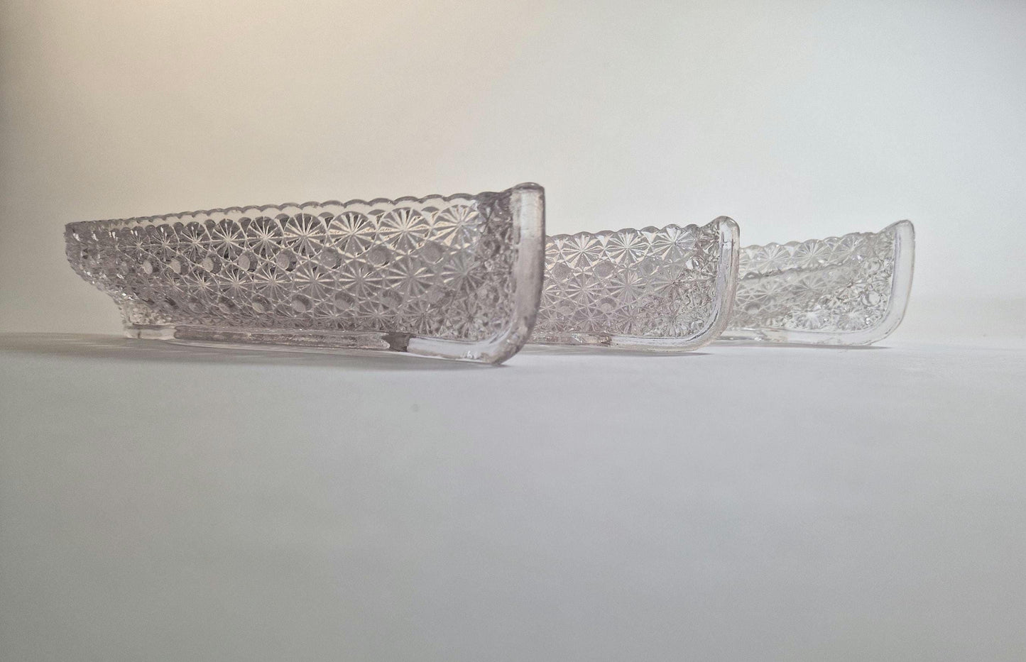 Vintage Art Nouveau Glass Celery Boats: Daisy & Dot Design, Set of 3