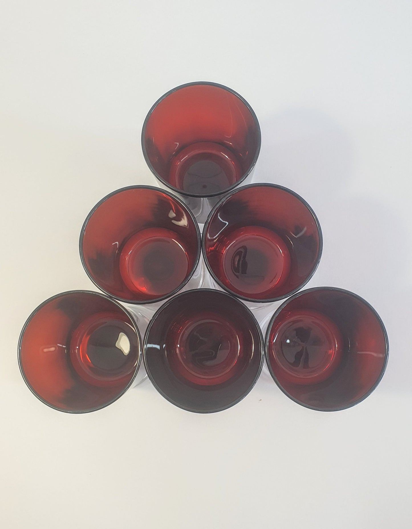 Vintage Ruby Red Luminarc Wine Glasses - Set of 6 French Port Sherry Glasses