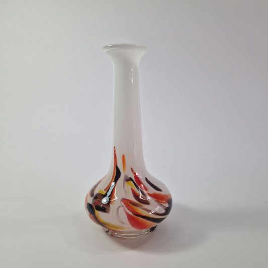 Vintage Opaline Florentine Orange and Brown Art Glass Vase. c1970s