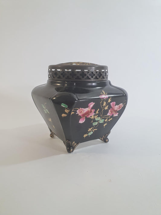 Vintage Art Deco Rose Bowl: Black Soudan JB Posy Bowl, England c1920s