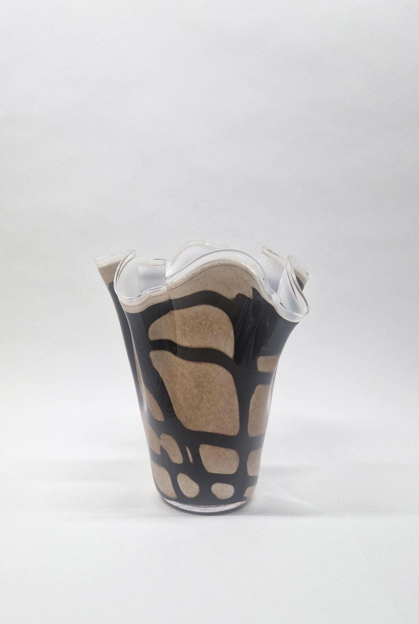 Contemporary Krosno Glass, Brown and Beige Handerchief Vase.  c1980