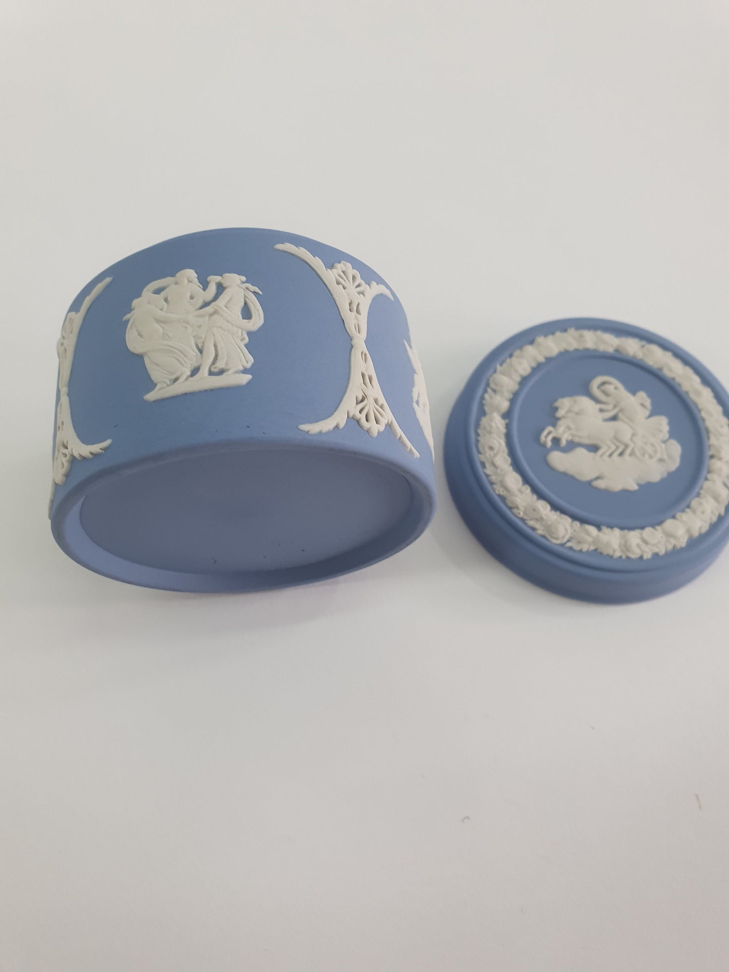 Vintage Wedgwood Blue, Jasperware Trinket Box, Aurora and Chariot.  c1973