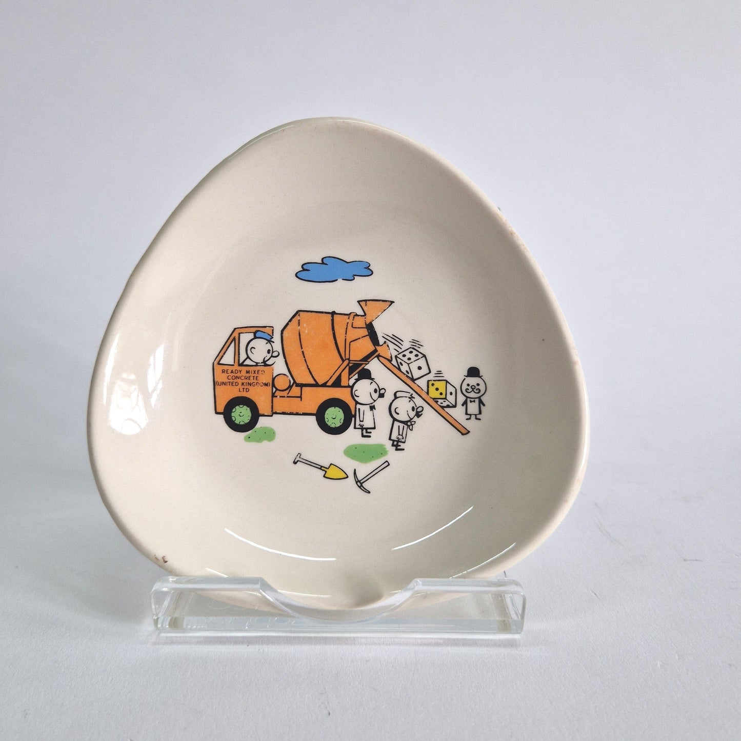 Vintage Wade Pin Dish, Humorous Concrete Mixer and Dice. c 1960s