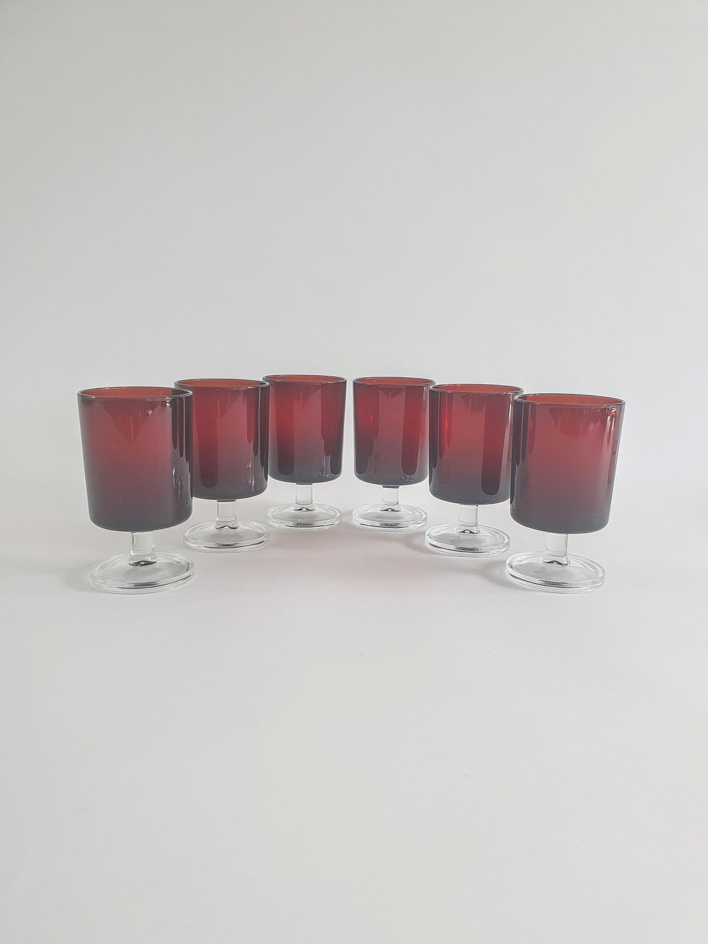 Vintage Ruby Red Luminarc Wine Glasses - Set of 6 French Port Sherry Glasses