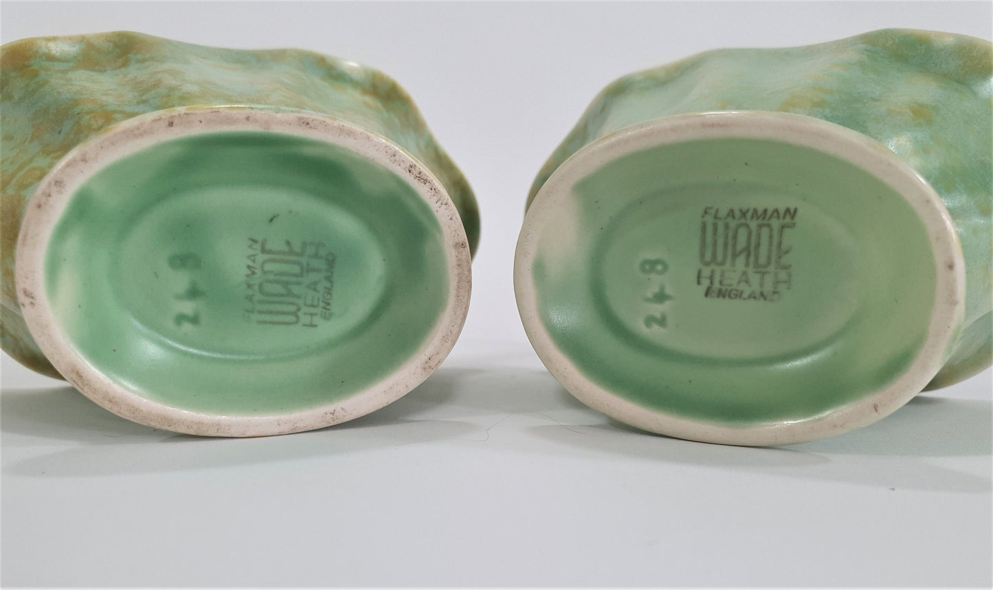 Vintage Wade Heath Posy Baskets: Green Flaxman Pottery Pair, c1939