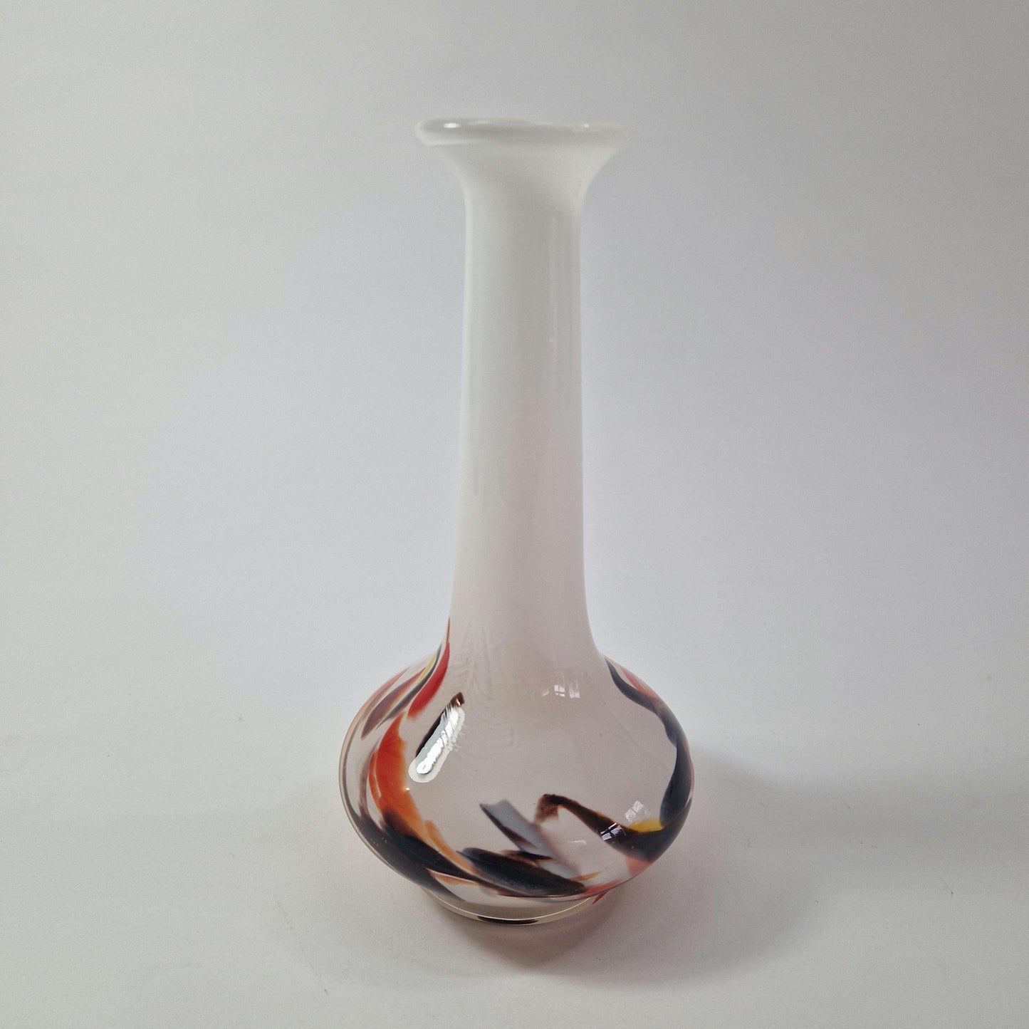 Vintage Opaline Florentine Orange and Brown Art Glass Vase. c1970s