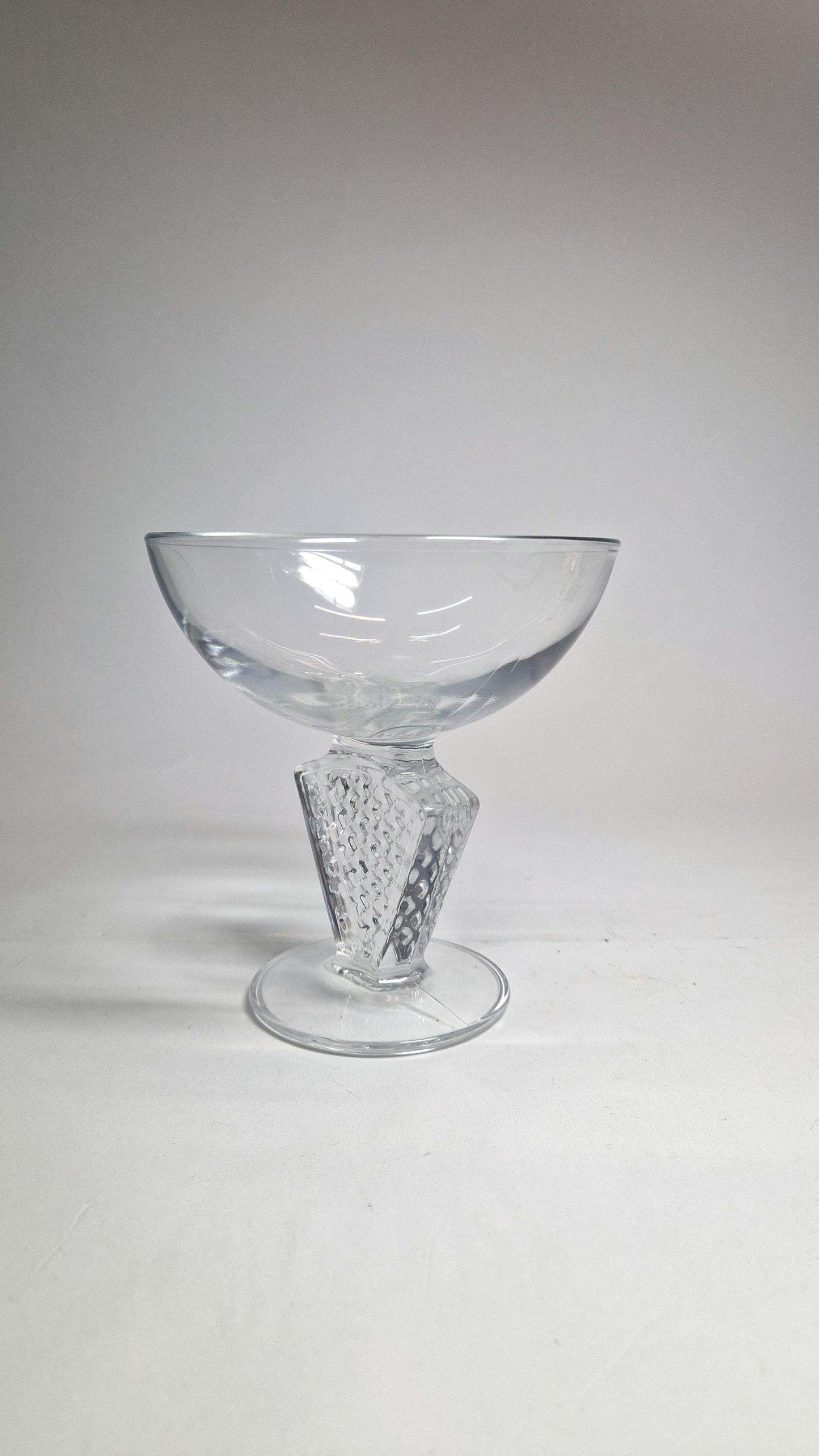 Vintage Cristal d’Arques-Durand Gaufrette Champagne Glass with Geometric Stem. c 2000s