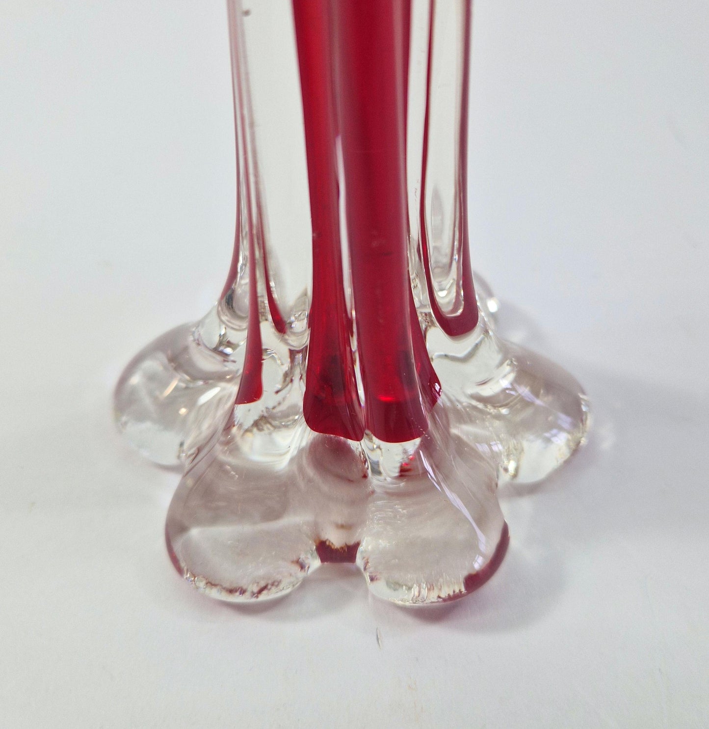 Vintage Solifleur Glass Vase. Straight Ribbed Glass with Elephant Foot. Mid Century Modern.