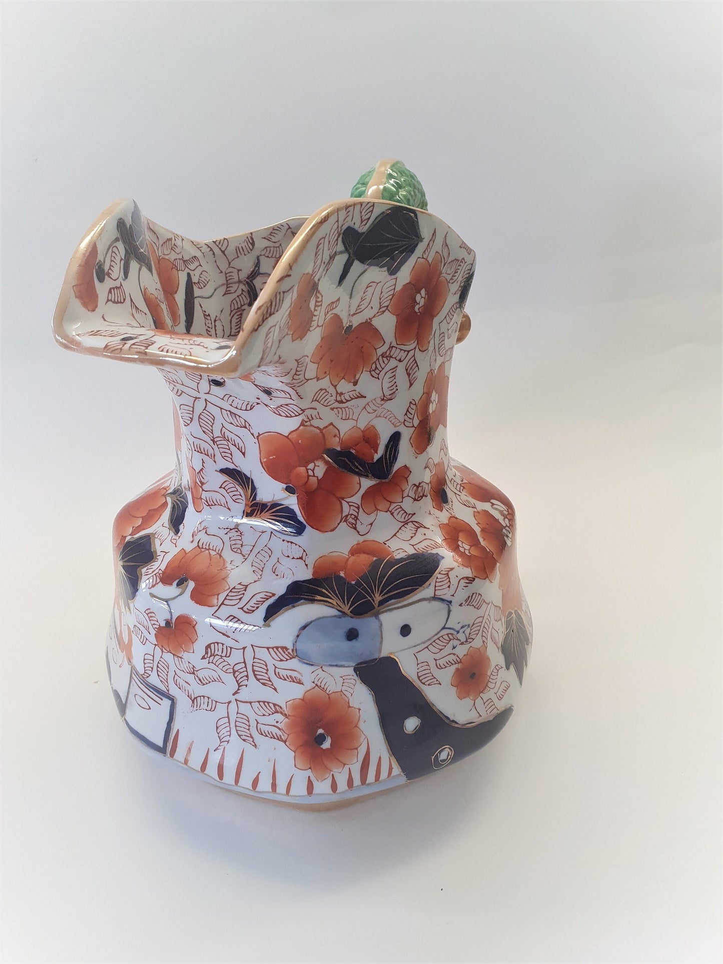 Reproduction Snake Handle Mason Jug: Orange Floral Display Vase