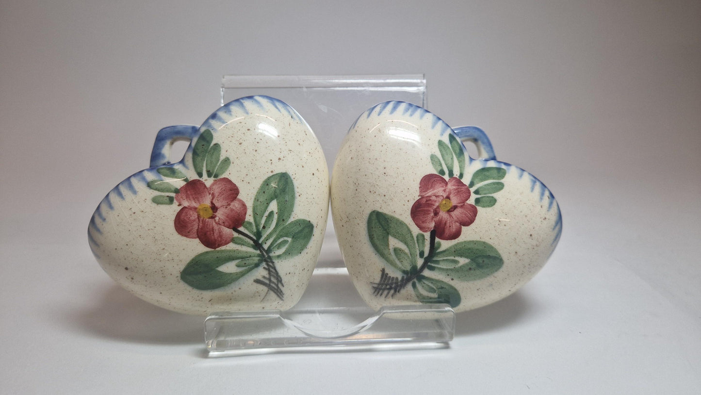 Vintage Majolika Heart Wall Planters: Hand-Painted Floral Porcelain, Schramberg SMF
