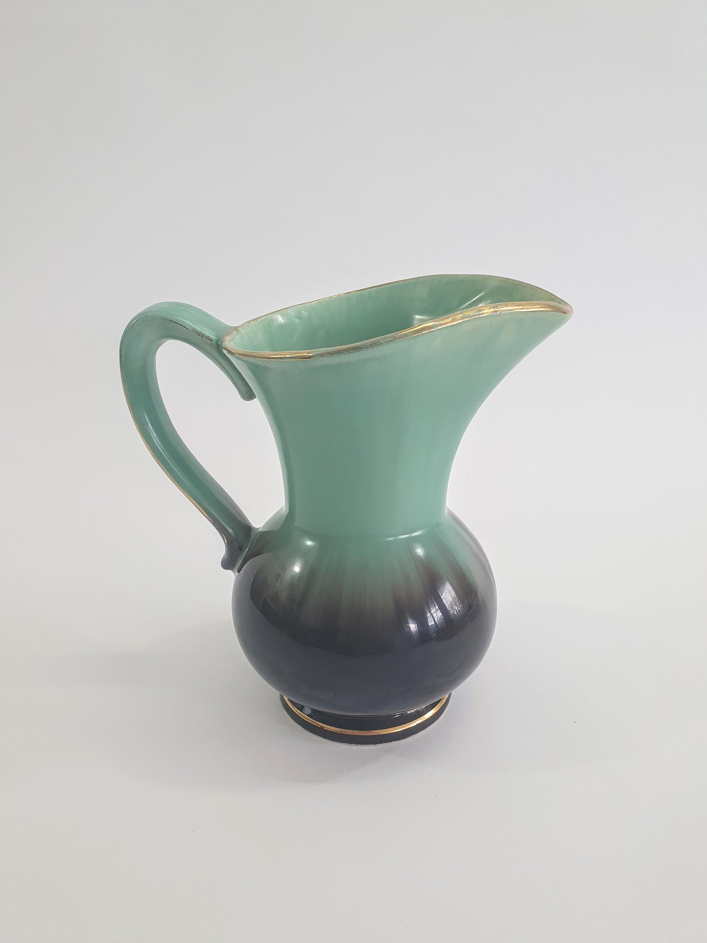 Vintage West Germany Art Pottery. Brown-Green Dripware Jug. c1980's