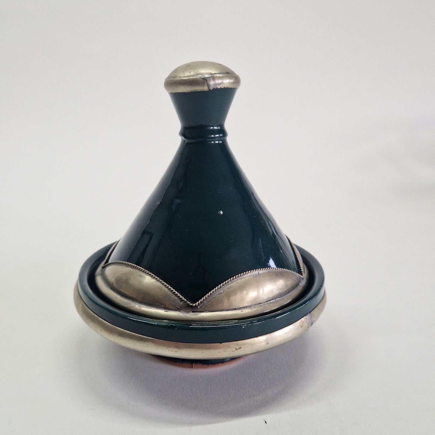 Vintage Forest Green Tagine with metal Embellishment c1980s