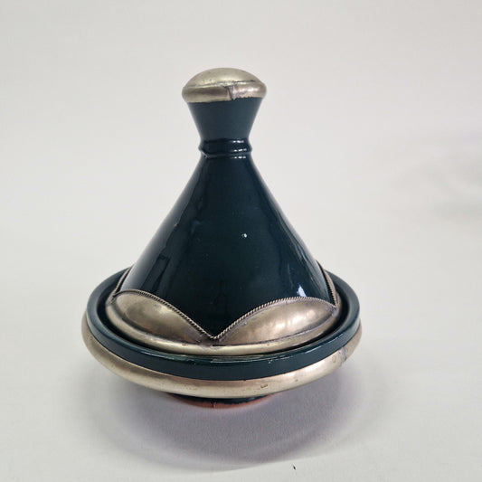 Vintage Forest Green Tagine with metal Embellishment c1980s